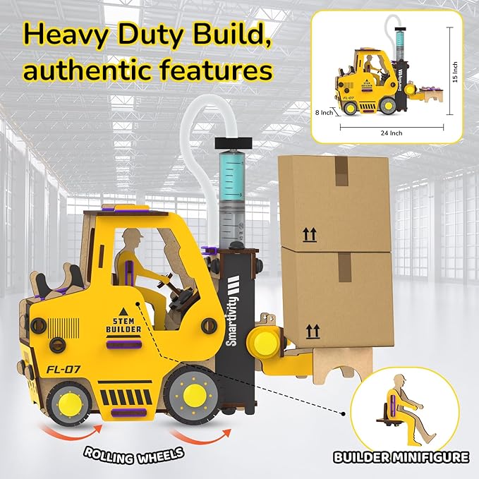 Smartivity DIY Hydraulic Forklift I STEM Toy Car for Kids Age 6-14 I Ideas for Boys & Girls | Science STEM Kit for 6,7,8,9,10,11,12,13,14 YearsI Wooden Engineering Game