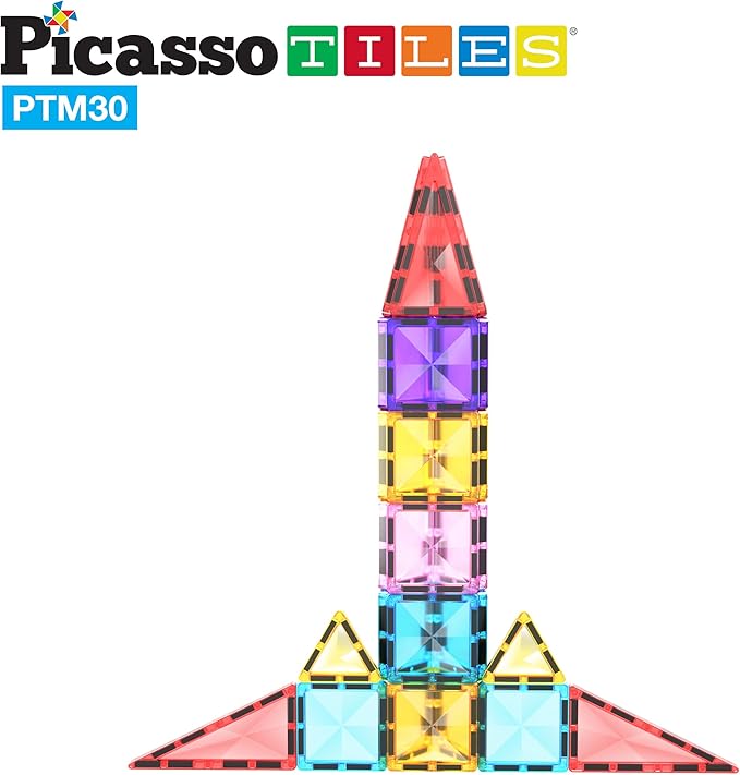 PicassoTiles Mini Size Magnetic Tiles Sensory Magnet Toys Diamond Series Construction Building Blocks Set STEM Learning Travel Size Educational Toy for Kids Boys Girls Toddlers Age 3+ PTM30