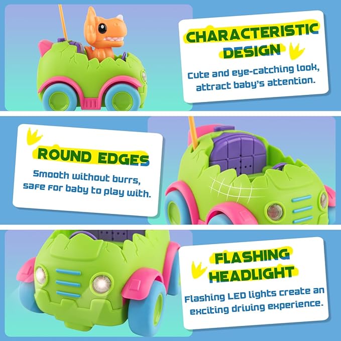 Nueplay Remote Control Car for Toddler Age 2 3 4 5, Electric RC Car Toys with Light & Music, Toddler Dinosaur Toys, Dino Figures Truck Race Car Vehicles, Christmas Birthday Gift for Boys & Girls