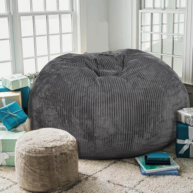 Bean Bag Chairs with Faux Rabbit Fur Cover, 3 ft Giant Memory Foam Bean Bag Chairs for Adults/Teens with Filling,Ultra Soft Faux Fur Fabric, Round Fluffy Sofa for Living Room Bedroom College Dorm