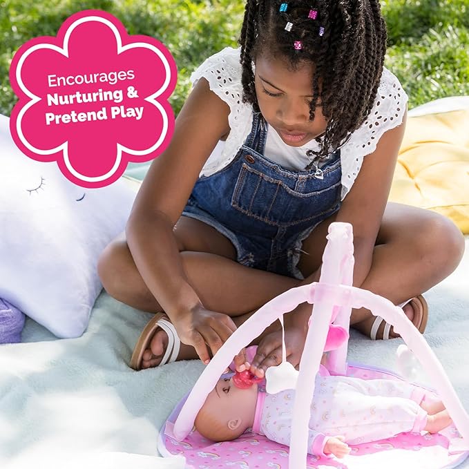 ADORA Over The Rainbow Baby Doll and Play Mat with 7 Piece Accessories Set Including Rainbow-Print Onesie, Beanie, Pacifier, Doll Diaper and Pink Bottle Birthday Gift for Kids Ages 3+