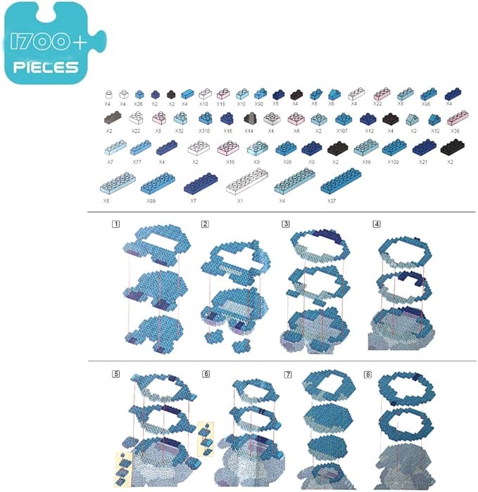 Building Bricks 1700+ Pieces Set - Classic Cartoon Characters Building Blocks - Mini Building Block for Boys Girls & Adults (Blue)