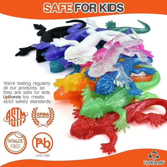 UpBrands Super Stretchy Lizard Toys 3" Bulk Set, 12 Colors, Sticky Gecko Birthday Party Favors for Kids, Goodie Bags, Easter Egg Basket Stuffers, Pinata Filler, Students Rewards (24 Pack)