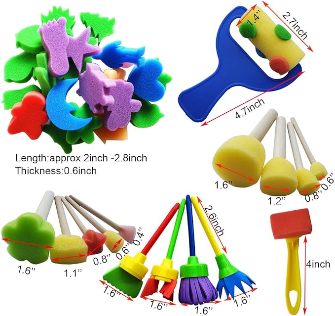 53 Pcs Paint Sponge Brush Sets, Kids Art Tool Kits, DIY Crafts Drawing Tools,Round Sponges,Color Randomly