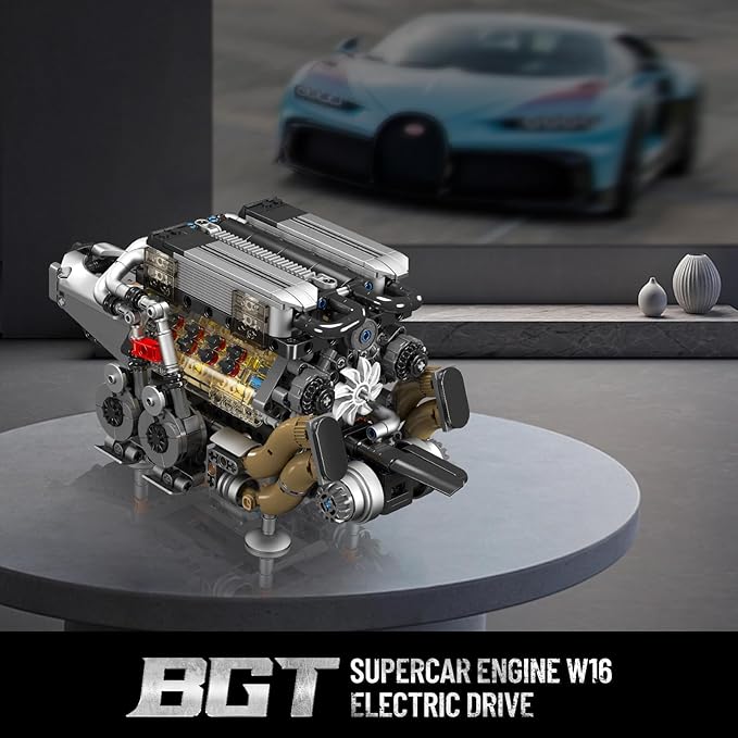 Mould King 10131 W16 Engine Building Blocks Sets, V8 Engine Model kit That Run, Build Your Own STEM Model Engine, 16-Cylinder Car Engine Building Engineering Toys for Kids/Adults Collections(952+PCS)