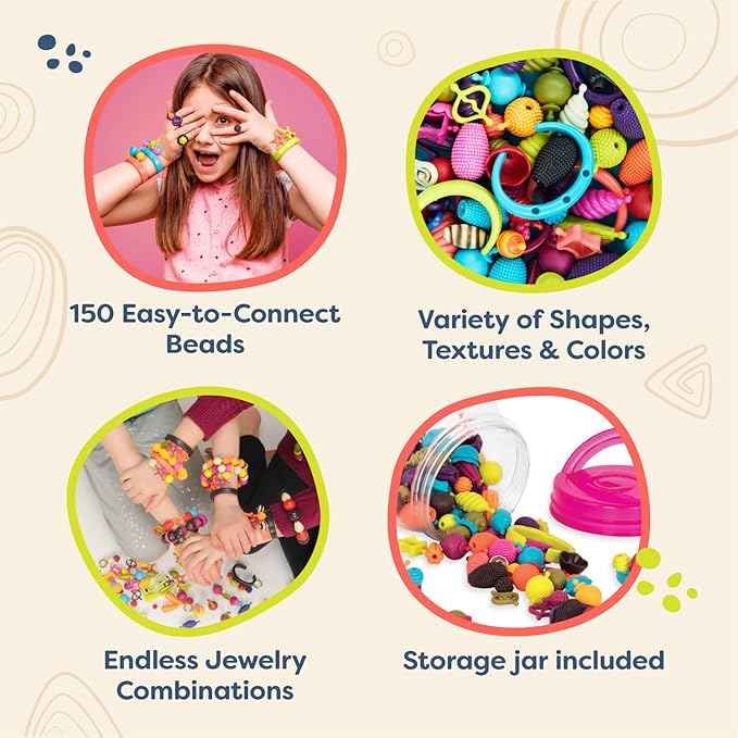 B. toys – Pop Arty! 150 Pcs- Jewlery Making Kit- Creative Pop Snap Bead Set for Kids –DIY Craft Jewelry Making Kit –Necklaces, Rings, Bracelets – 4 Years +