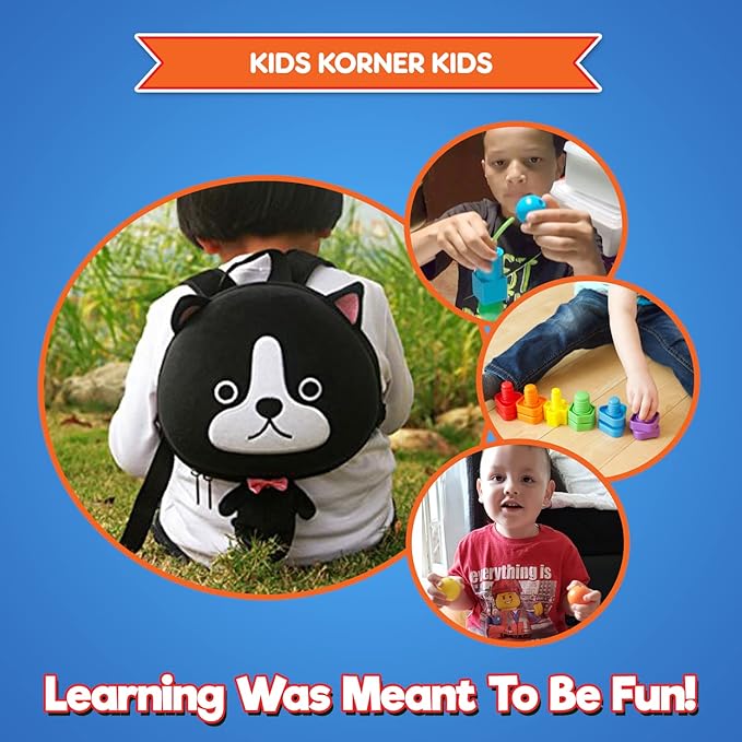 Kids Nuts and Bolts Set – Jumbo Matching Fine Motor Toy for Toddlers (12 pcs/Travel Backpack Included)… (Dog Backpack with Beads & Bolts)