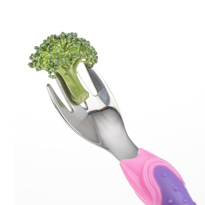 Nuby Stainless Steel Utensil, Pink/Purple, 2 Piece