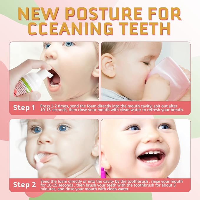 Kids Foam Toothpaste with Strawberry Flavor, Fluoride-Free, 60ml, for U-Shape Electric Toothbrush