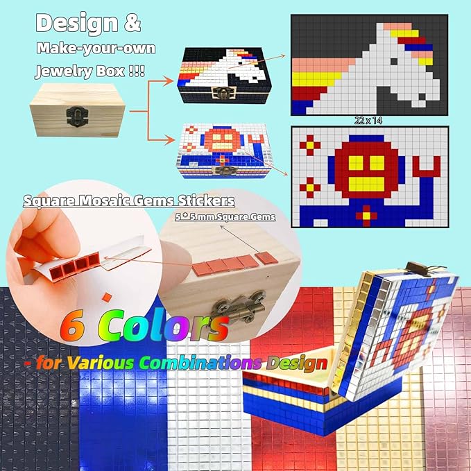 DEUXPER DIY Mosaic Jewelry Box & Beads Bracelets for Kids Ages 8-12, Crafts for Girls 6-8 9 10 11 Year Old, Girls Toys 10-12, Arts and Crafts for Kids, 7 Girl Birthday Gift