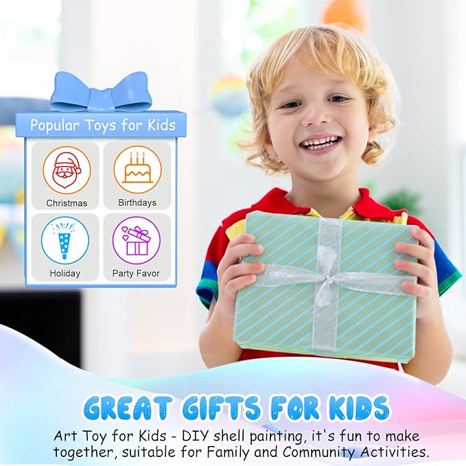 Sea Shell Painting Kit for Kids, Christmas Birthday Gifts for Girls Boys Toys for Ages 4 5 6 7 8 9, Children DIY Creative Activity Art Toys with Refrigerator Magnets, 4-12 Year Old Arts & Crafts Gifts