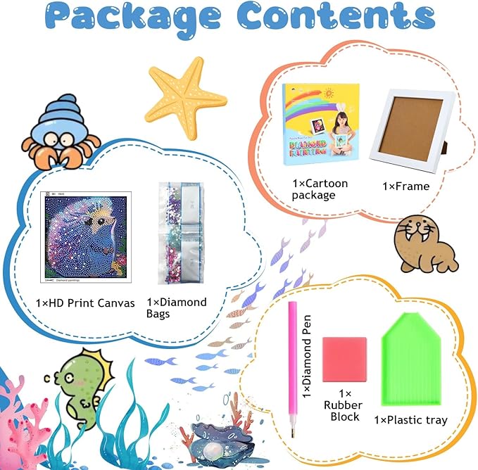 Reivworl Diamond Art Kits for Kids, Hedgehog Diamond Art for Kids Ages 8-12, Hedgehog Diamond Painting Kits for Kids for Home Wall Decor (8x8Inch)