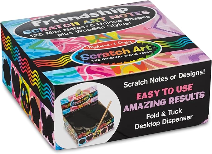 Melissa & Doug Scratch Art Friendship Mini Notes (125) With Wooden Stylus - Color Scratch Art Mini Notes, Party Favors, Stocking Stuffers, Arts And Crafts For Kids