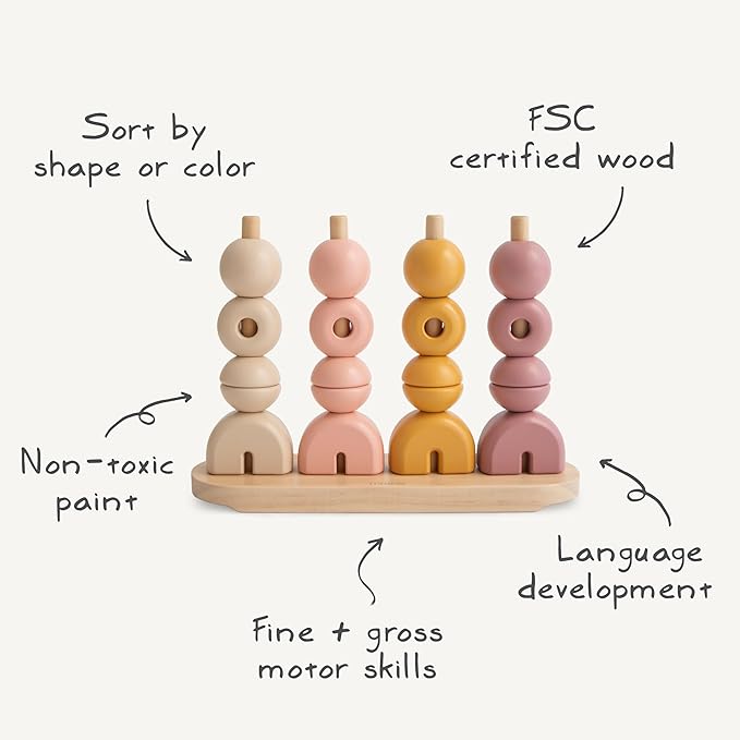 mushie Wooden Multi Shape Stacker | for Kids 3 Years+ | Preschool Educational & Toddler Montessori Toys (Original)