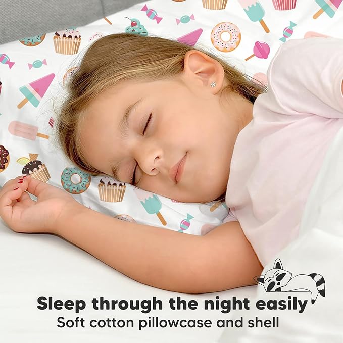 Toddler Pillow with Pillowcase - 13x18 My Little Dreamy Pillow, Organic Cotton Toddler Pillows for Sleeping, Kids Pillow, Travel Pillows, Mini Pillow, Nursery Pillow, Toddler Bed Pillow (Sweet Tooth)