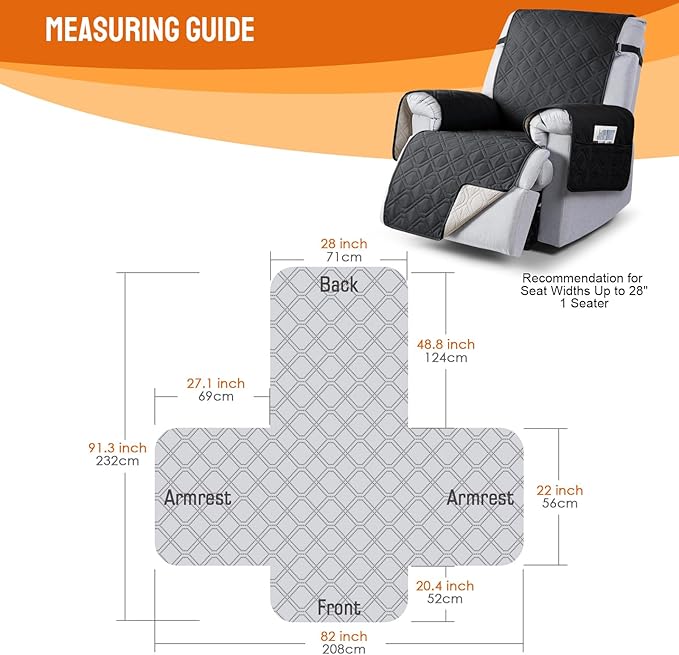 VANSOFY 100% Waterproof Recliner Chair Covers, Recliner Cover Non-Slip Dog Chair Cover Furniture Protector Washable Slipcover with Pocket, Elastic Straps for Pets, Dogs(Black, 28")