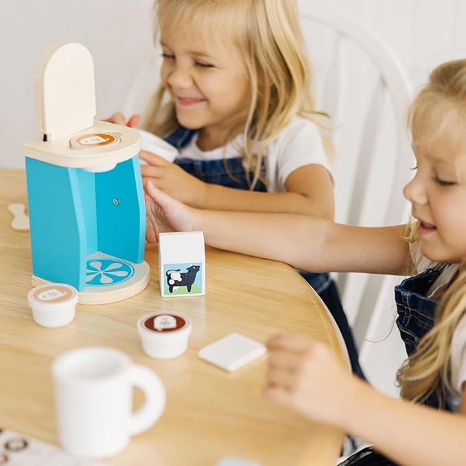 Melissa & Doug 11-Piece Brew and Serve Wooden Coffee Maker Set - Play Kitchen Accessories Pretend Play Kitchen Accessories Kids Coffee Maker Set For Girls And Boys