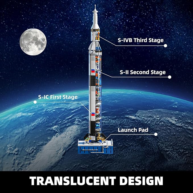 TYCOLE Space Rocket Building Toy Set,Translucent Design Spacecraft Building Block Kit,Spaceship Collectors Building Set with Launch Stand,Christmas Birthday Gift for Adults and Kids 8+(846PCS)