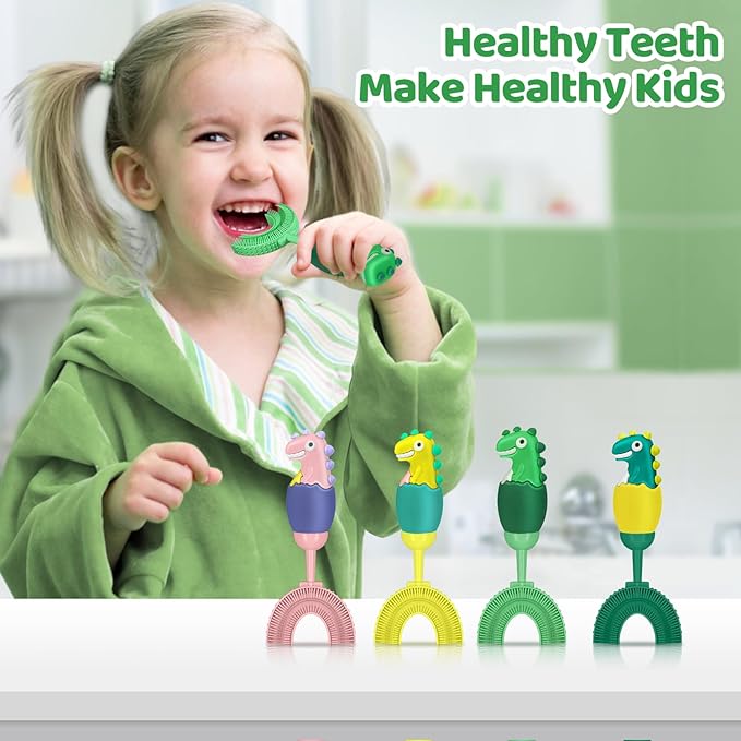 Toddler U-Shaped Toothbrush for 2-7 Years, Training Toothbrush, Kids Travel Toothbrush, Food Grade Soft Silicone Brush Head, 360° Oral Teeth Cleaning Design for kids, U-Shape Toothbrush for Children
