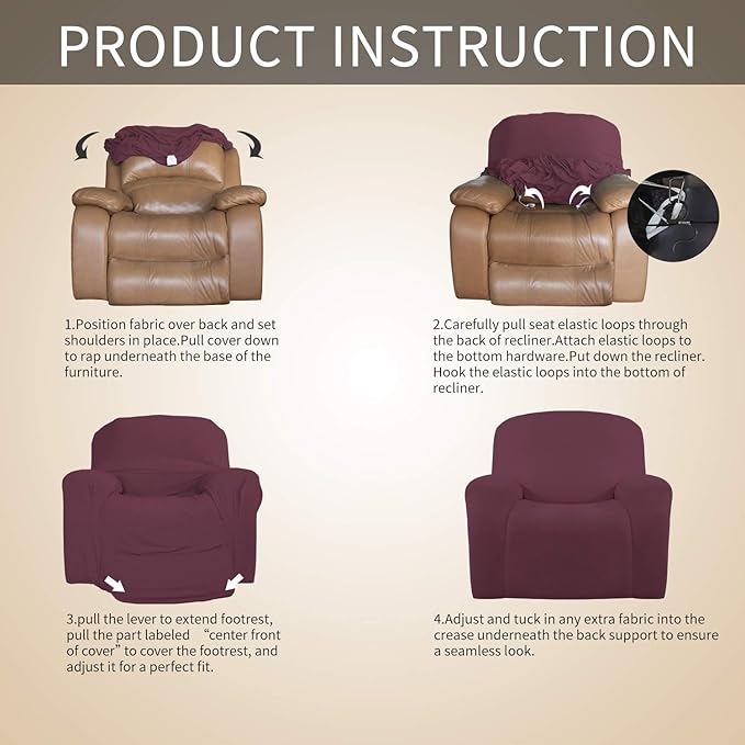Easy-Going Oversized Recliner Stretch Sofa Slipcover Sofa Cover 1 Piece Furniture Protector Couch Soft with Elastic Bottom Kids,Polyester Spandex Jacquard Small Checks(Oversize Recliner,ASH Rose)