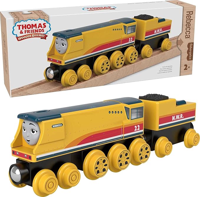 Thomas & Friends Wooden Railway Toy Train Rebecca Push-Along Wood Engine & Coal Car for Toddlers & Preschool Kids Ages 2+ Years (Amazon Exclusive)