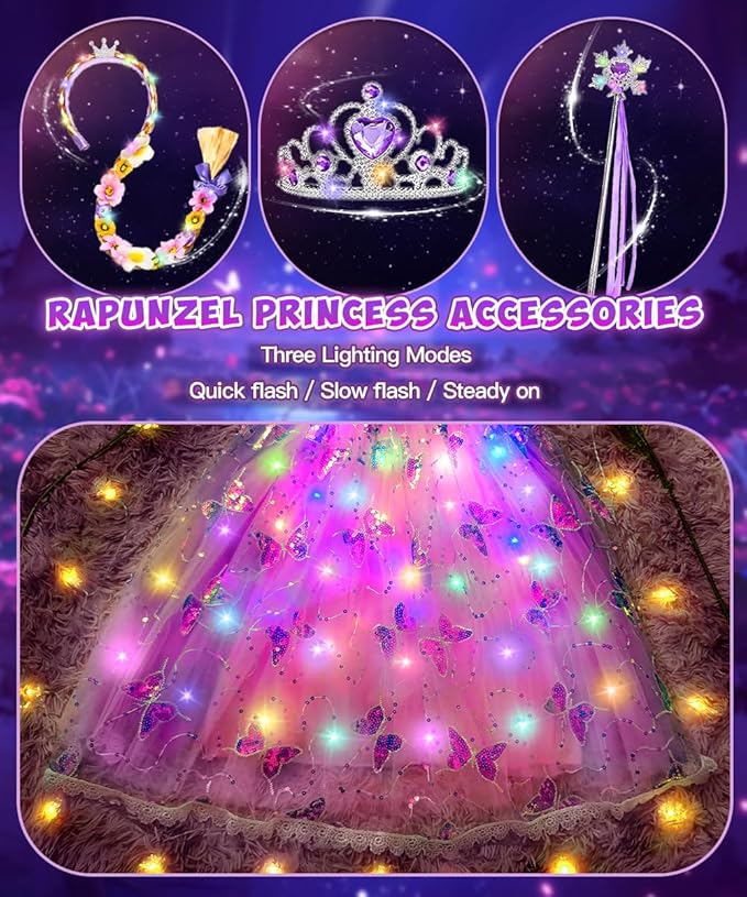 TOLOYE Princess Dress Up for Girls, Princess Costume for Girls Light Up with Accessories for Halloween Carnival Cospaly