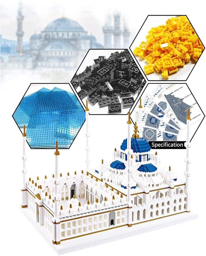 Micro Building Blocks Set 6850 Pcs Blue Mosque Miniature World Landmark Architectural Construction Model for Adult and Children Age of 14+