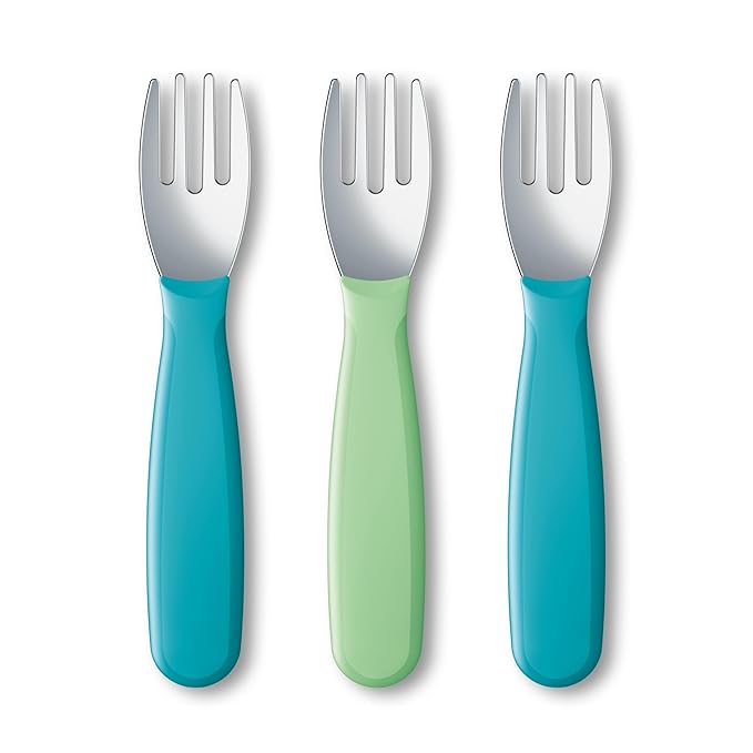 NUK Kiddy Cutlery Forks, Durable Stainless Steel, BPA & Latex-Free, 18+ Months, Pack of 3