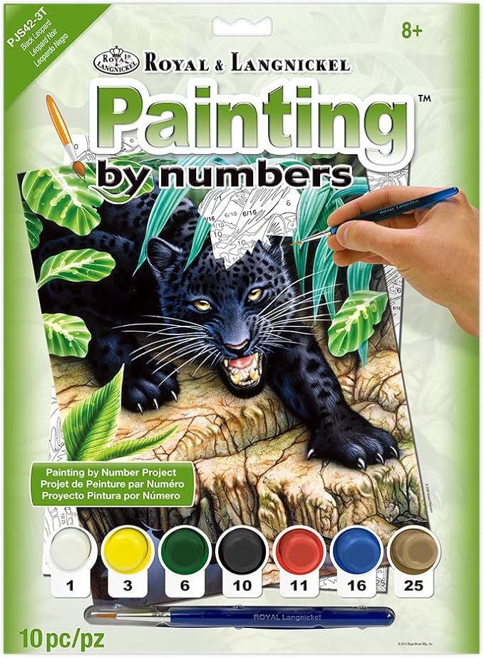Royal & Langnickel Painting by Numbers Junior Small Art Activity Kit, Black Leopard