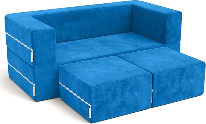 Jaxx Zipline Kids Modular Loveseat & Ottomans/Fold Out Lounger, Blueberry