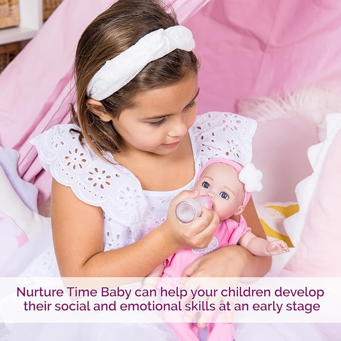 Adora Nurture Time Babies 13 Inch Baby Doll and Clothes Set with 3 Touch Activated Features Birthday Gift for Kids Ages 1 and Up - Soft Pink