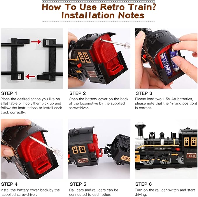 iHaHa Electric Train Set for Kids, Battery-Powered Train Toys Include Locomotive Engine, 3 Cars and 10 Tracks, Classic Toy Train Set Halloween Birthday for 3 4 5 6 Years Old Boys Girls