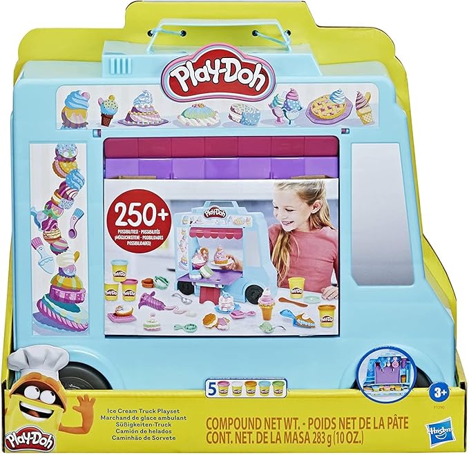 Play-Doh Ice Cream Truck Playset, Pretend Play Toy for Kids 3 Years and Up with 20 Tools, 5 Modeling Compound Colors, Over 250 Possible Combinations
