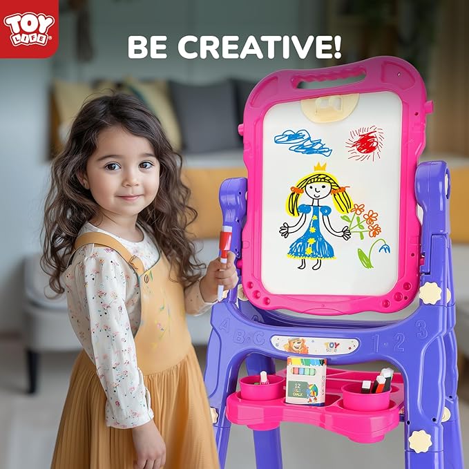 STEAM Life Easel for Kids Art Easel for Toddler Easel - 4in1 Double-Sided Large Magnetic Board Kids Chalkboard Easel Drawing White Board for Kids Magnetic Letters Numbers Christmas Gift for Kids Girls