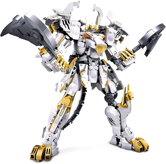 Mech Robot Building Blocks Set for Adults, Flexible Cool White Tiger Warrior Model Kit with Two-Handed Axes Weapon Toy Playset, 679 pcs Creative Mythical Ninja Gifts for Man Boys Ages 12-14