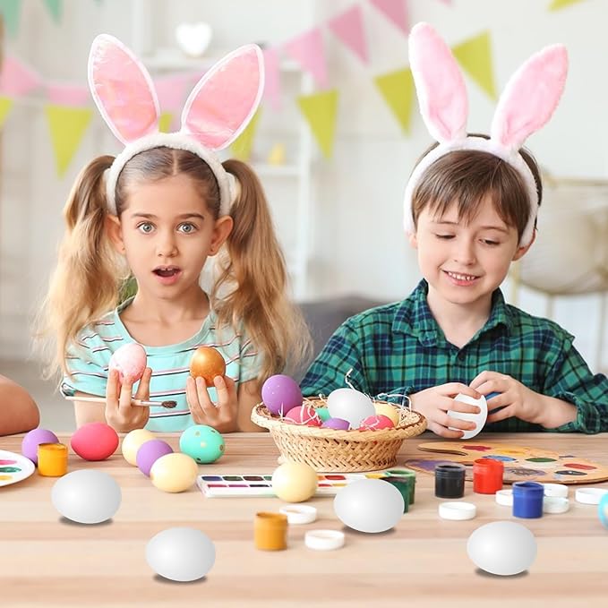 6pcs Wooden Fake Eggs, White Wooden Easter Eggs, DIY Kitchen Pretend Play Food Set,Children Kitchen Play Toys,Fake Chicken Eggs for Home Farm Decor