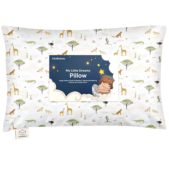 Toddler Pillow with Pillowcase - 13x18 My Little Dreamy Pillow, Organic Cotton Toddler Pillows for Sleeping, Kids Pillow, Travel Pillows, Mini Pillow, Nursery Pillow, Toddler Bed Pillow (Grasslands)