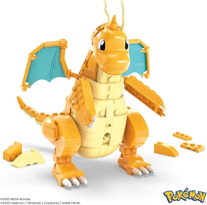 MEGA Pokémon Building Toys Set Dragonite with 388 Pieces, Articulated and Poseable with Motion, 7 Inches Tall, for Kids