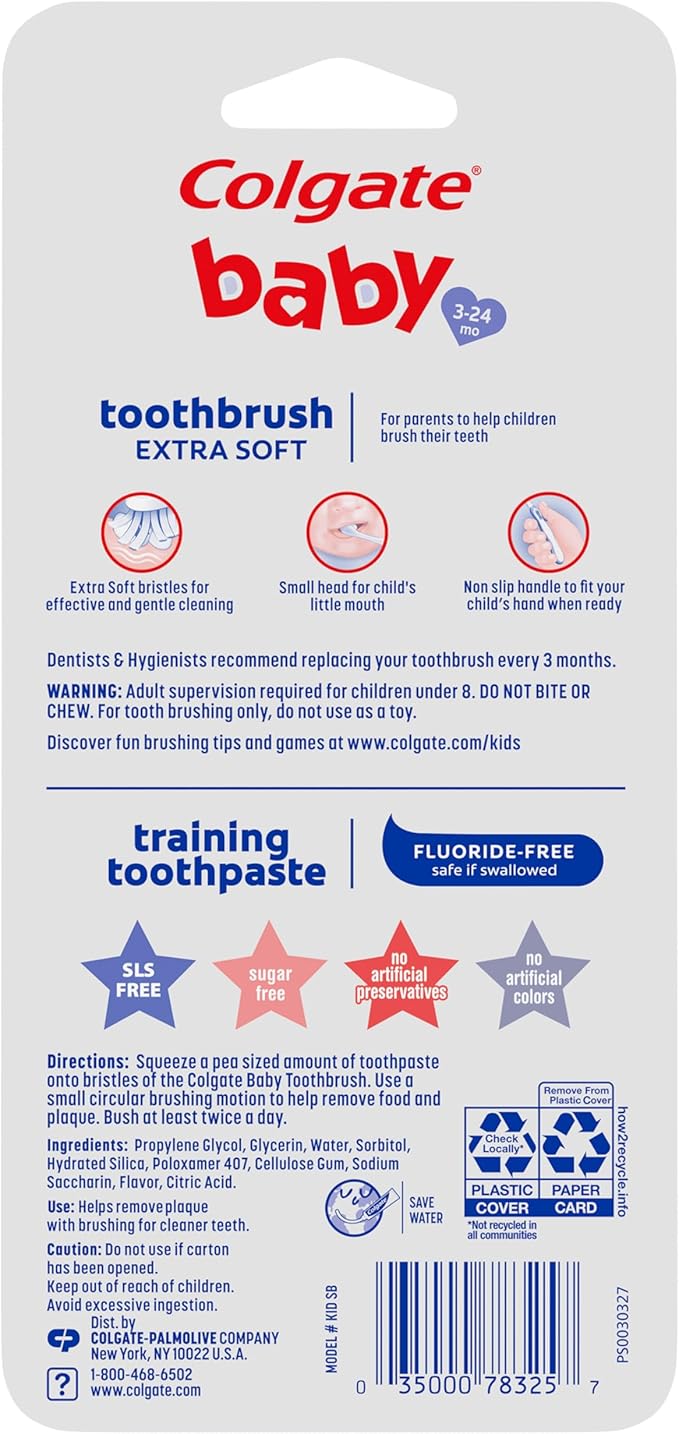 Colgate Baby Training Toothpaste and Toothbrush Kit, Mild Fruit Flavor Set for Ages 3-24 Months