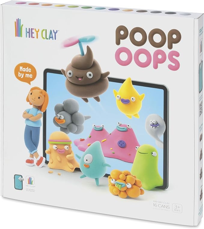 Fat Brain Toys Hey Clay Poop Oops, Air Dry Clay Kit with Interactive App for Kids & Tweens, Modeling Clay and Crafts Set