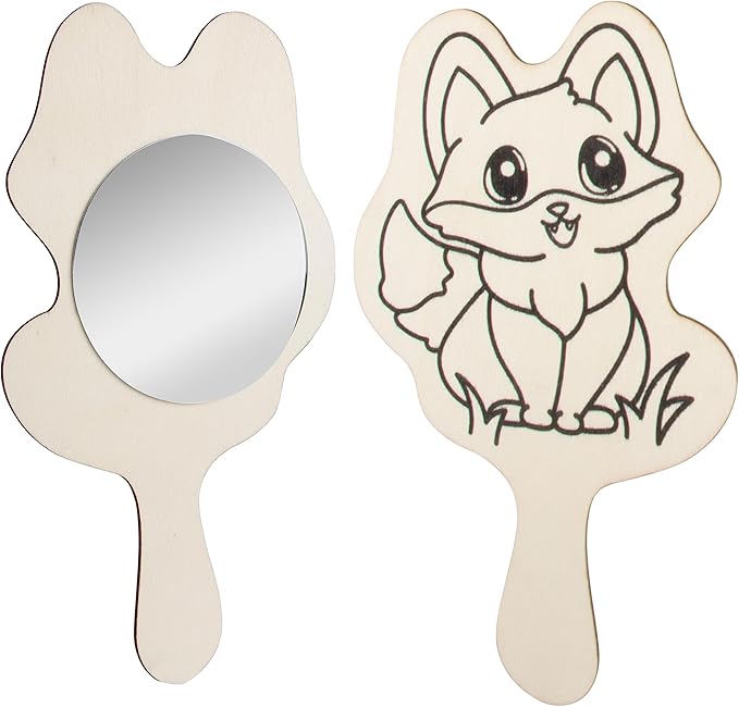 Paint Your Own Mirror Kids Party Craft Kits(12 Forest Friends Wood Mirrors w Paints)-Each Kit Has its Own Brush, Paint, & Project-Fun, Unique Birthday Favors, Valentines Classroom School Activity Gift