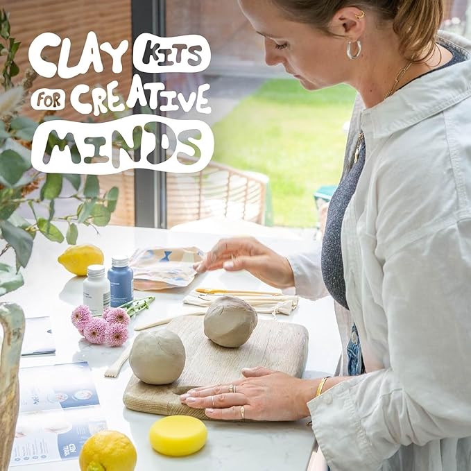 Sculpd Pottery Starter Kit - Complete Air Dry Clay Beginner Set for 2 Adults: Includes Sculpting Tools, Gloss Varnish, Paint Brushes, Guide, Video Tutorials & More - Date Night Gift, Arts Crafts Hobby
