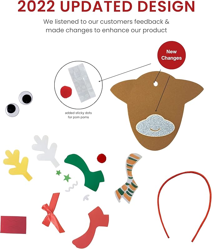 4E's Novelty Reindeer Christmas Ornament Craft for Kids (12 Pack) Updated Edition - Foam Bulk Arts and Crafts Kit for Kids Toddlers 4-8 DIY Craft Party Favor Activity Project