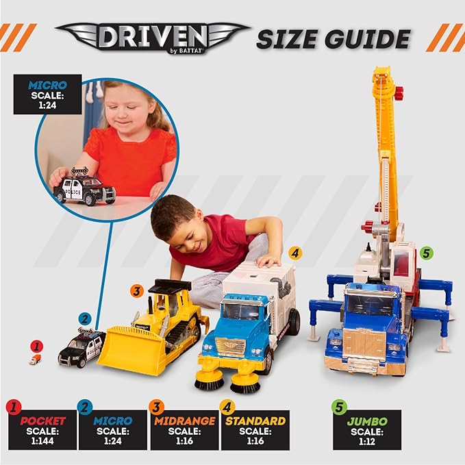 Driven by Battat – Micro 1:24 Scale – Tractor Toy – Farm Toy Vehicle with Detachable Trailer – Realistic Light & Sound – Gift Toy for Kids Age 3+