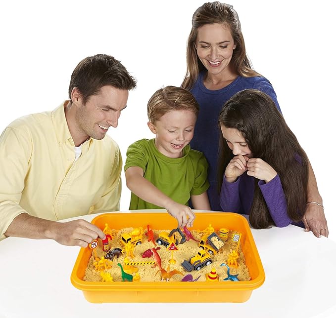 INvench Construction Dinosaur Play Sand Set - 38 Pieces Sensory Bin Sand Kit Include 2 lbs Magic Sand, Construction Vehicle, Dinsoaur Figures, Dinosaur & Castle Molds for 3 4 5 Year Old Toddlers Kids