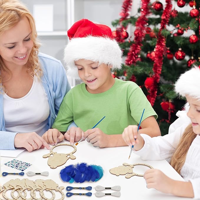 Fennoral 6 Pack Snowman Craft Kit for Kids Make You Own Snowman Dreamcatcher DIY Paint Wooden Christmas Arts and Crafts for Chirstmas Art Activity Christmas Winter Decoration