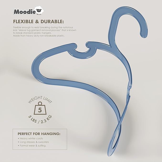 Recycled Plastic Kids Hangers | 13.5" Heavy Duty Kids Clothes Hangers | Bulk Pack Childrens Hangers, Large Child Hangers | Toddler Hangers (2-12yrs | 50 Pack, Blue)