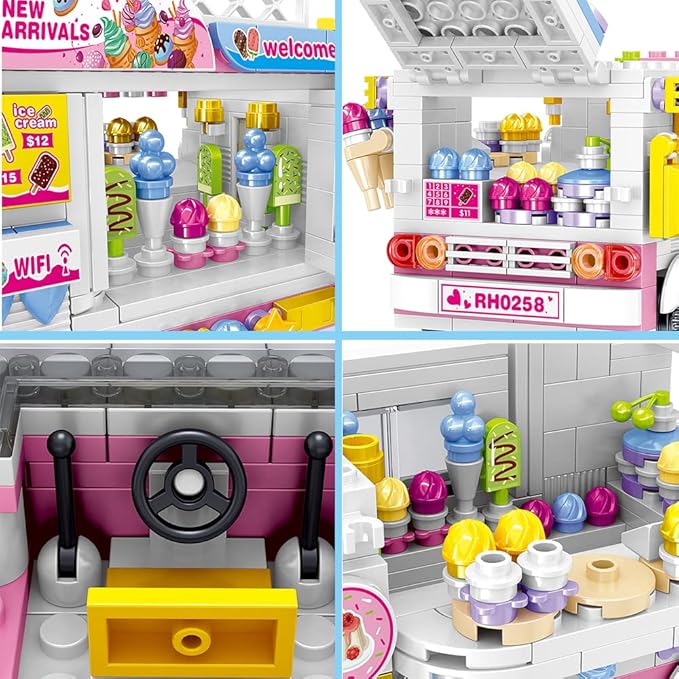 Ice Cream Truck Building Set for Age 8 9 10 11 12 Year Old Kids, Mini Blocks STEM Toy Building Sets for Girls, Girls Building Block Construction Kits, Best Birthday Gift for Girls 593pcs