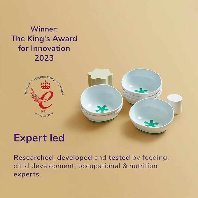 doddl Toddler and Baby Suction Bowl, Ergonomic Toddler Dishes for Self Feeding, 1-3 Year Olds, Dishwasher Safe, BPA Free (White & Aqua)