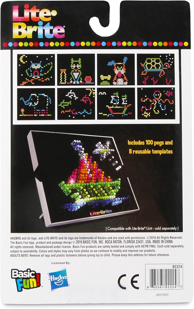 Lite-Brite Peg and Template Refill Pack, Light Up Drawing Board Accessories, LED Pegs with Colors, Toys for Creative Play, Light Toys for Kids Aged 4 +